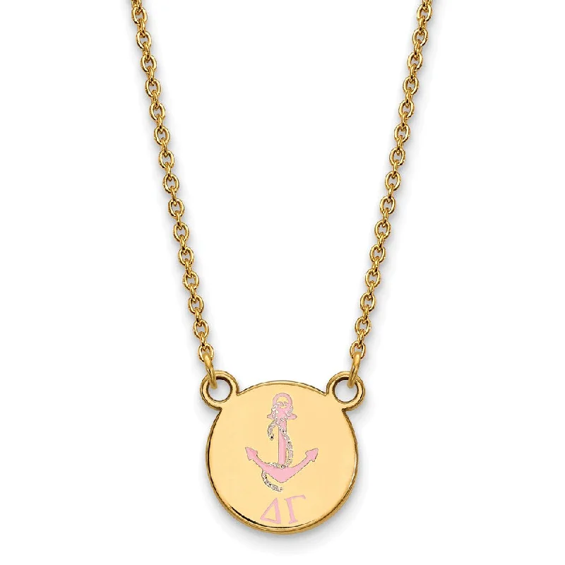 14K Plated Silver Delta Gamma Small Pink Enamel Logo Necklace