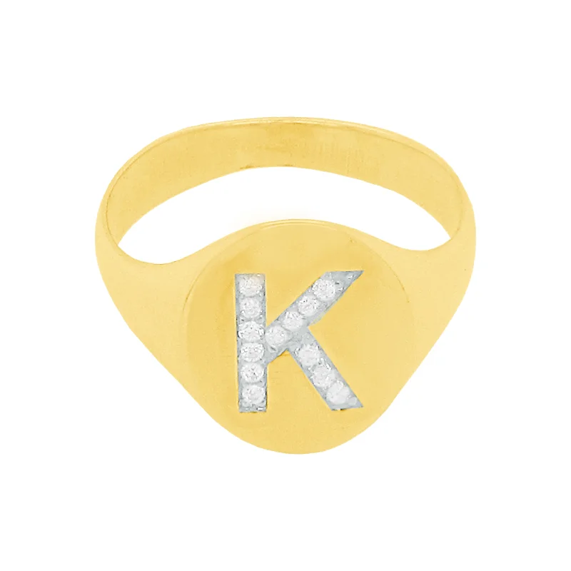 14K GOLD DIAMOND INITIAL SIGNET RING