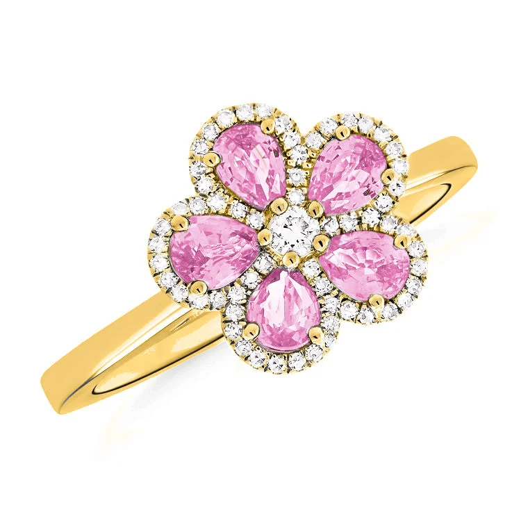 14K GOLD DIAMOND PINK SAPPHIRE DARA FLOWER RING