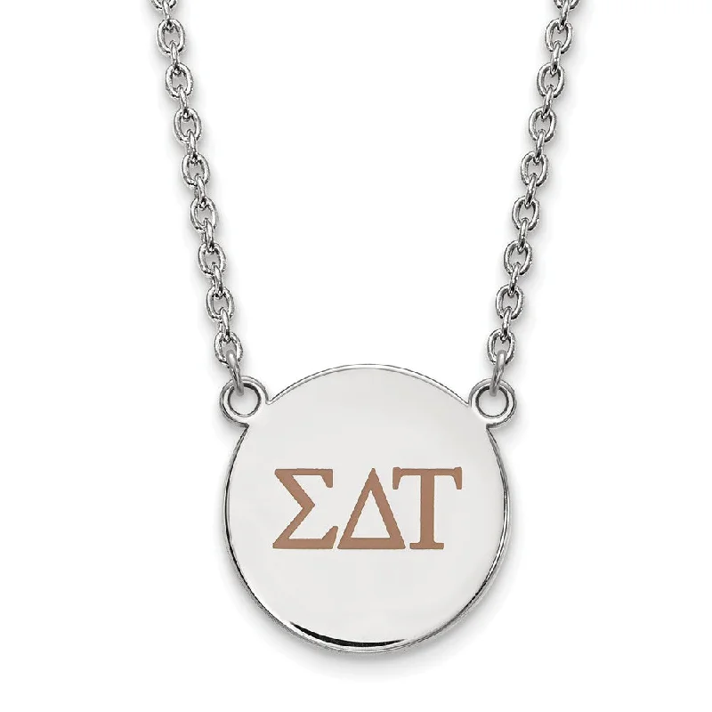 Sterling Silver Sigma Delta Tau Large Lt Brown Enamel Greek Necklace