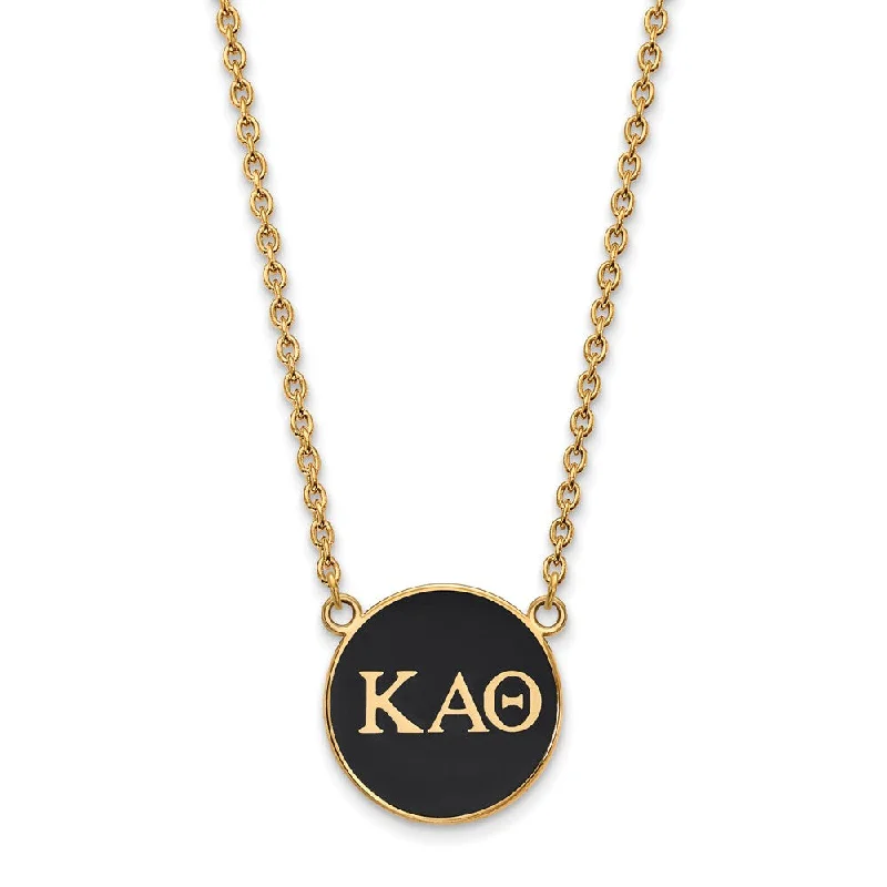 14K Plated Silver Kappa Alpha Theta Large Black Enamel Disc Necklace