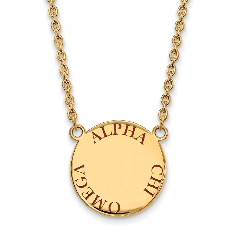 14K Plated Silver Alpha Chi Omega Large Red Enamel Necklace