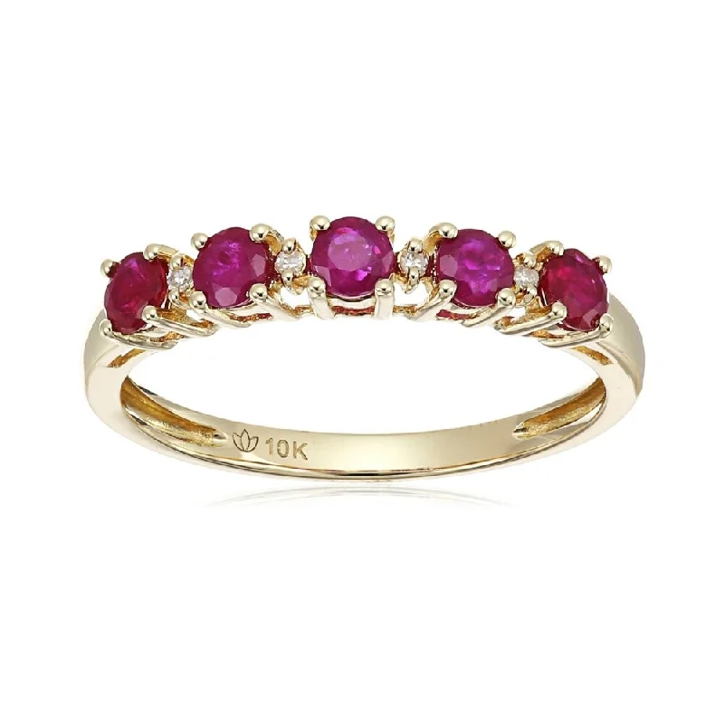 10k Yellow Gold Ruby and Diamond Accented Stackable Ring