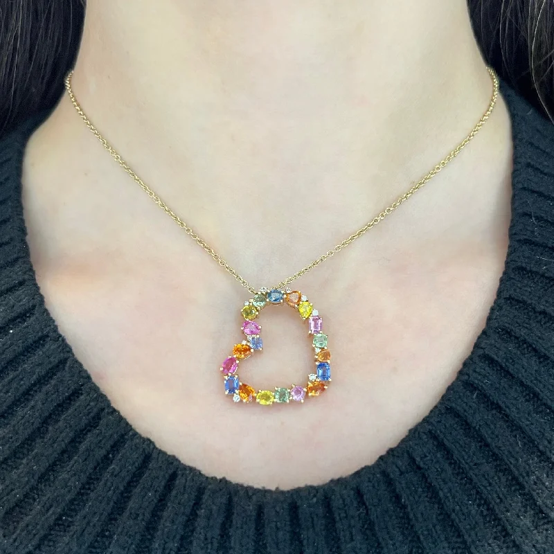 14K GOLD DIAMOND MULTICOLOR SAPPHIRE ADDIE HEART NECKLACE