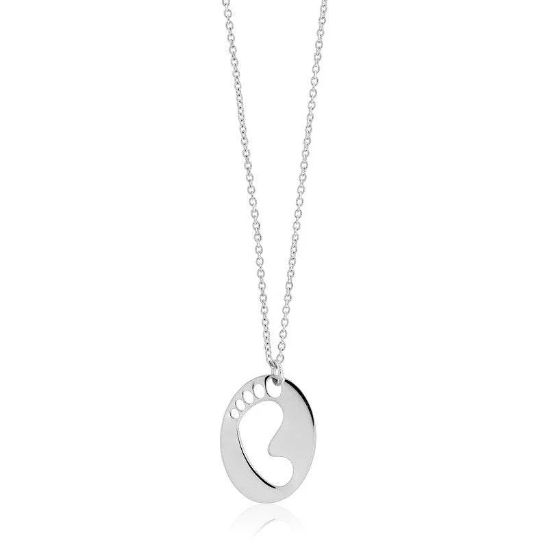 Sterling Silver Shiny Disc with Footprint Necklace