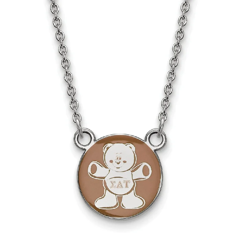 Sterling Silver Sigma Delta Tau Small Enamel Bear Disc Necklace