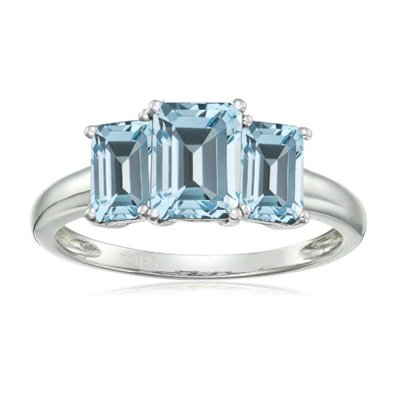 925 Sterling Silver Sky Blue Topaz 3-Stone Ring