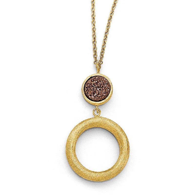 14k Yellow Gold Brown Druzy Disc & Open Circle Drop Necklace, 17 Inch