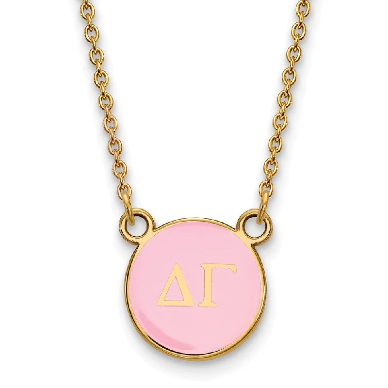 14K Plated Silver Delta Gamma Small Pink Enamel Disc Necklace