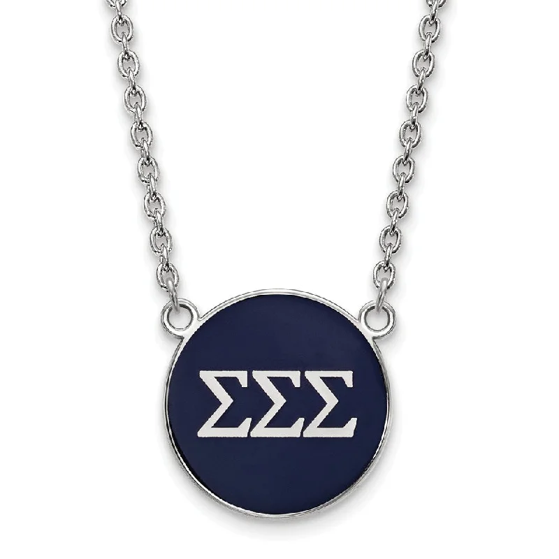 Sterling Silver Sigma Sigma Sigma Large Navy Enamel Disc Necklace