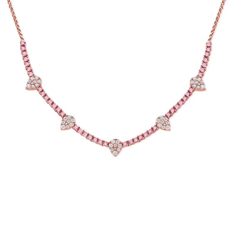 14K GOLD DIAMOND PINK SAPPHIRE CARISSA PEAR NECKLACE