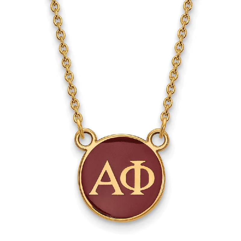 14K Plated Silver Alpha Phi Small Red Enamel Disc Necklace