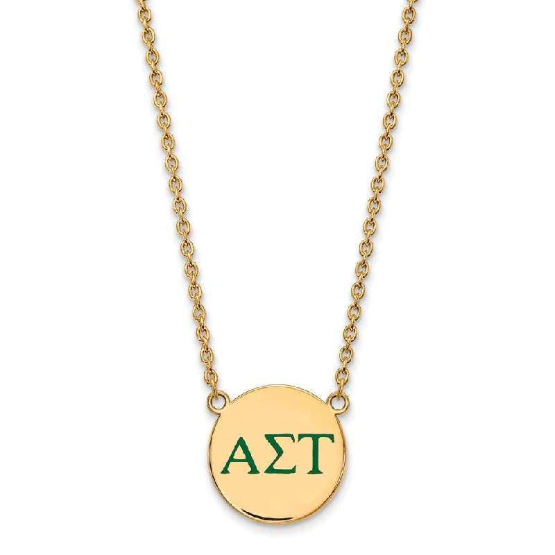 14K Plated Silver Alpha Sigma Tau Large Green Enamel Greek Necklace