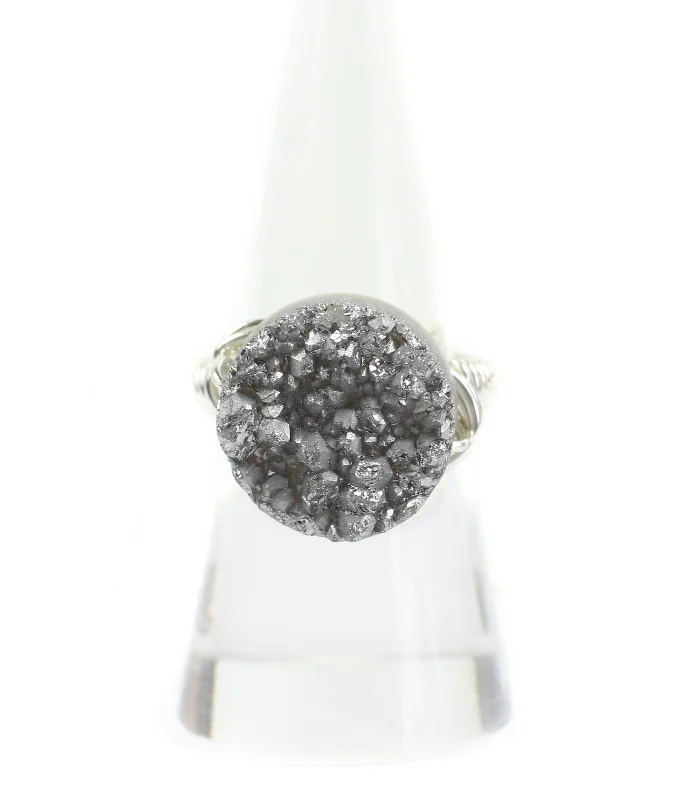 Grey Druzy on Silver Ring