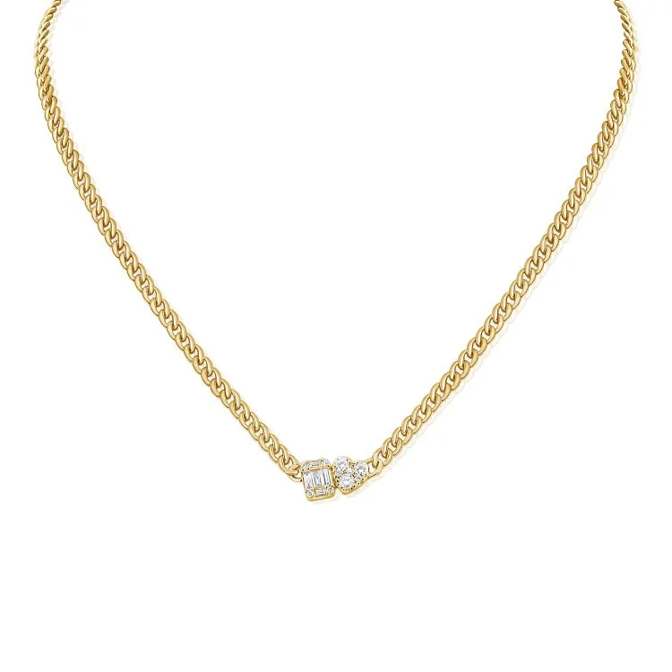 14K GOLD DIAMOND GALIA CUBAN NECKLACE