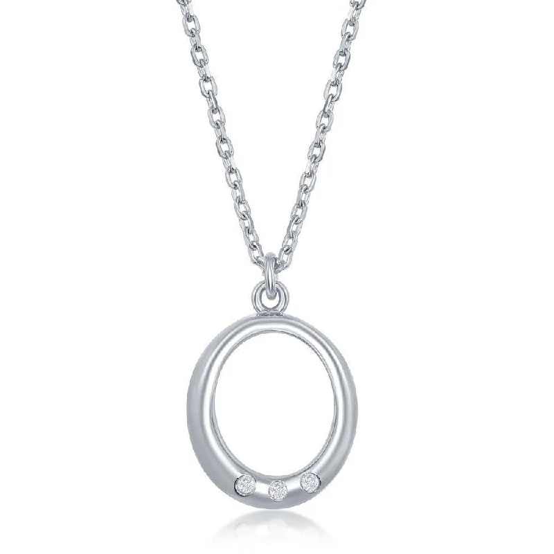 Sterling Silver 0.03cttw Diamond Oval Necklace