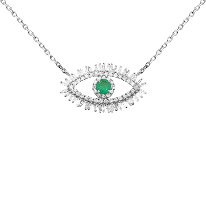 14K GOLD DIAMOND EMERALD MIRIAM EYE NECKLACE