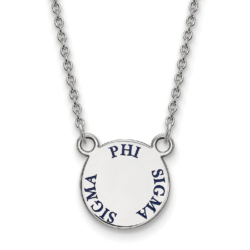 Sterling Silver Phi Sigma Sigma Small Blue Enamel Necklace