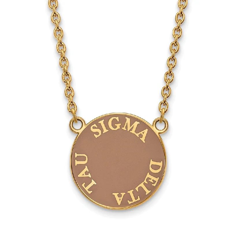 14K Plated Silver Sigma Delta Tau Large Enamel Disc Necklace