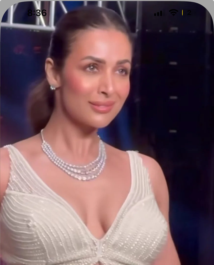 Malaika Arora Indian Wedding Bridal White American Diamond Choker Necklace Set, Sabyasachi Inspired AD Jewelry, Bollywood Punjabi Jewelry