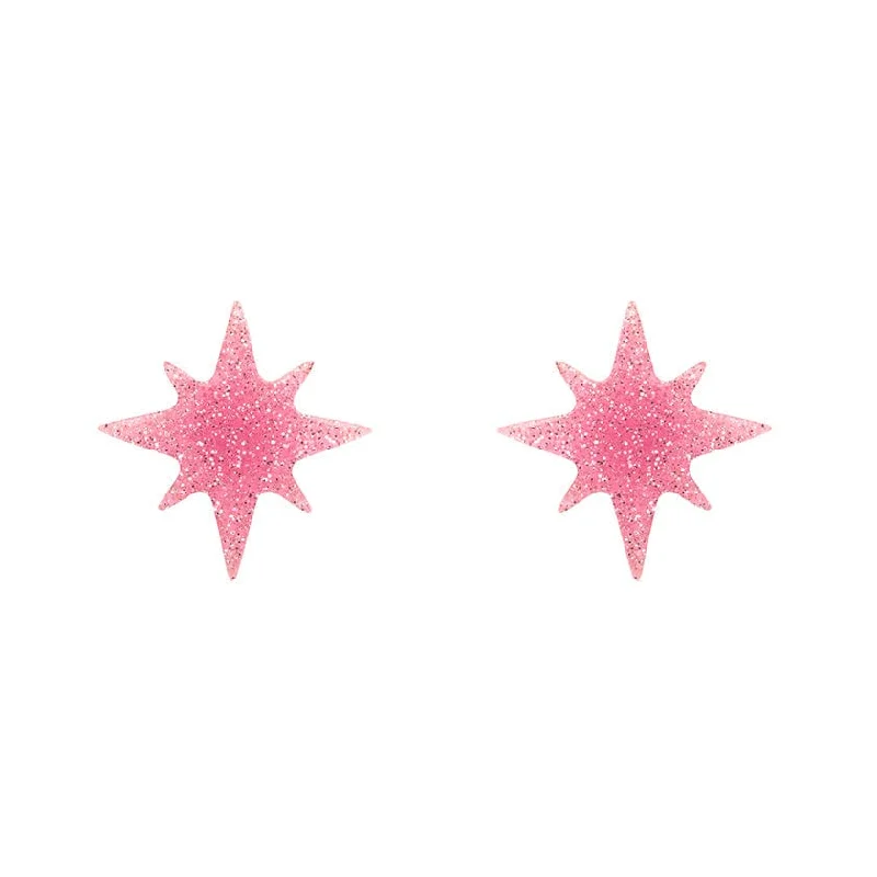 Erstwilder - Atomic Star Glitter Stud Earrings - Pink