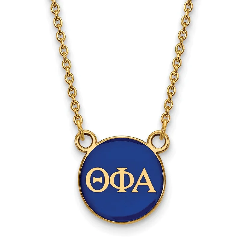 14K Plated Silver Theta Phi Alpha Small Blue Enamel Disc Necklace