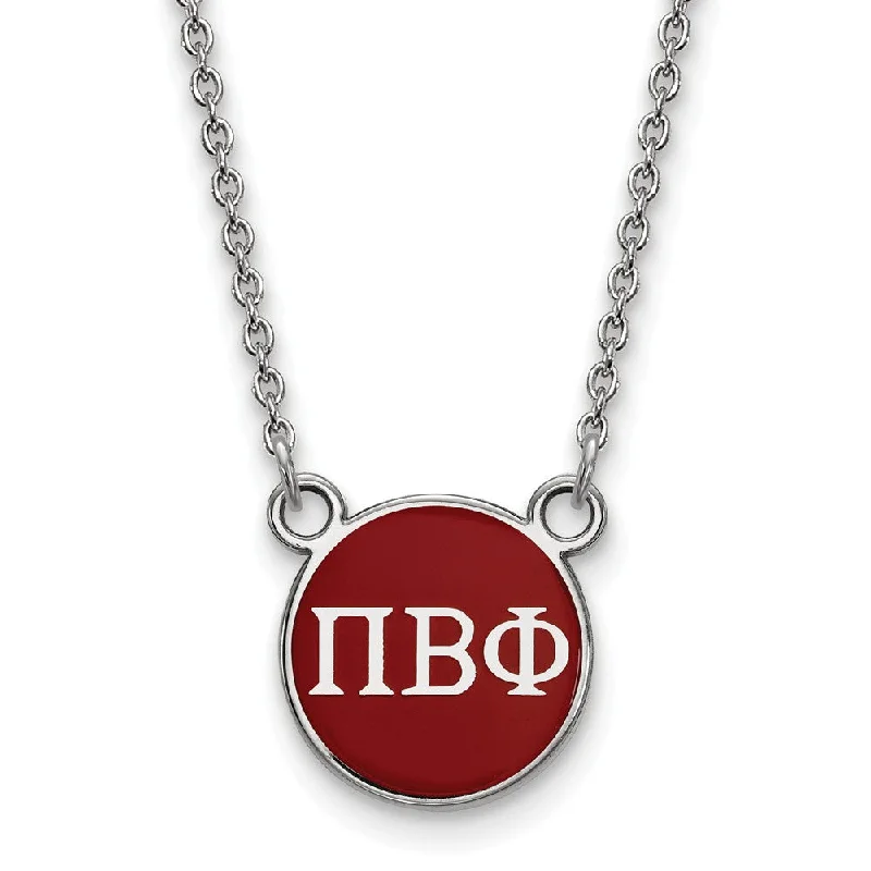 Sterling Silver Pi Beta Phi Small Wine Enamel Disc Necklace