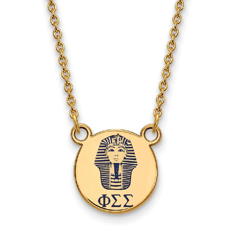 14K Plated Silver Phi Sigma Sigma Small Blue Enamel Logo Necklace