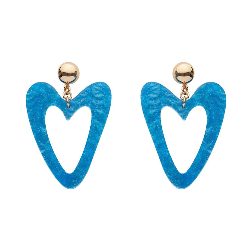 Erstwilder - Statement Glitter Ripple Heart Drop Earrings - Aqua