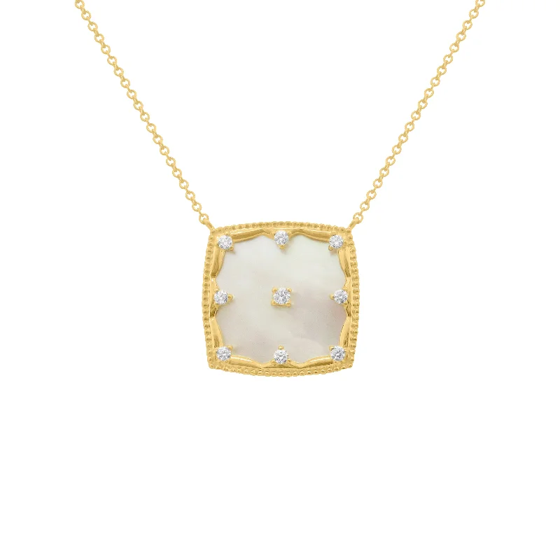 14K GOLD DIAMOND MOTHER OF PEARL GABBY SQUARE NECKLACE