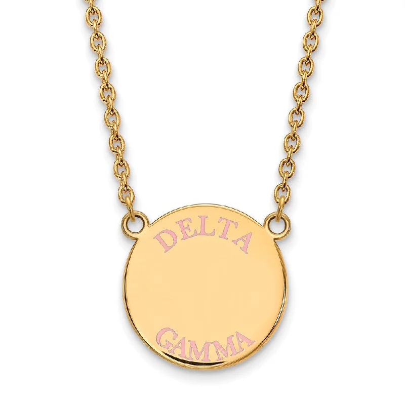 14K Plated Silver Delta Gamma Large Pink Enamel Necklace