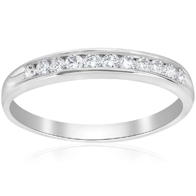 Platinum 1/4Ct Diamond Lab Created Womens Wedding Channel Set Ring