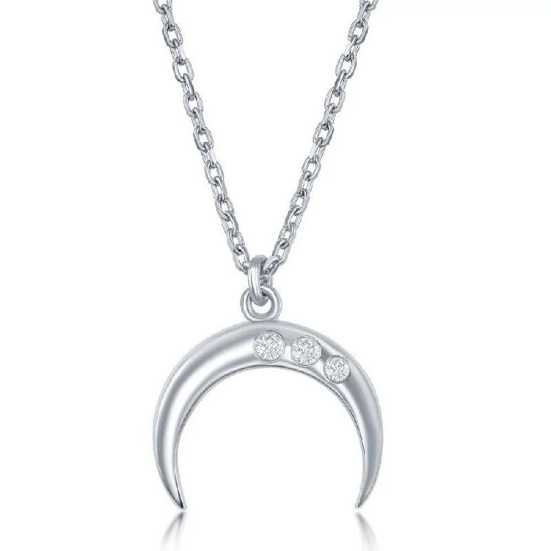 Sterling Silver Diamond Italian Horn Necklace