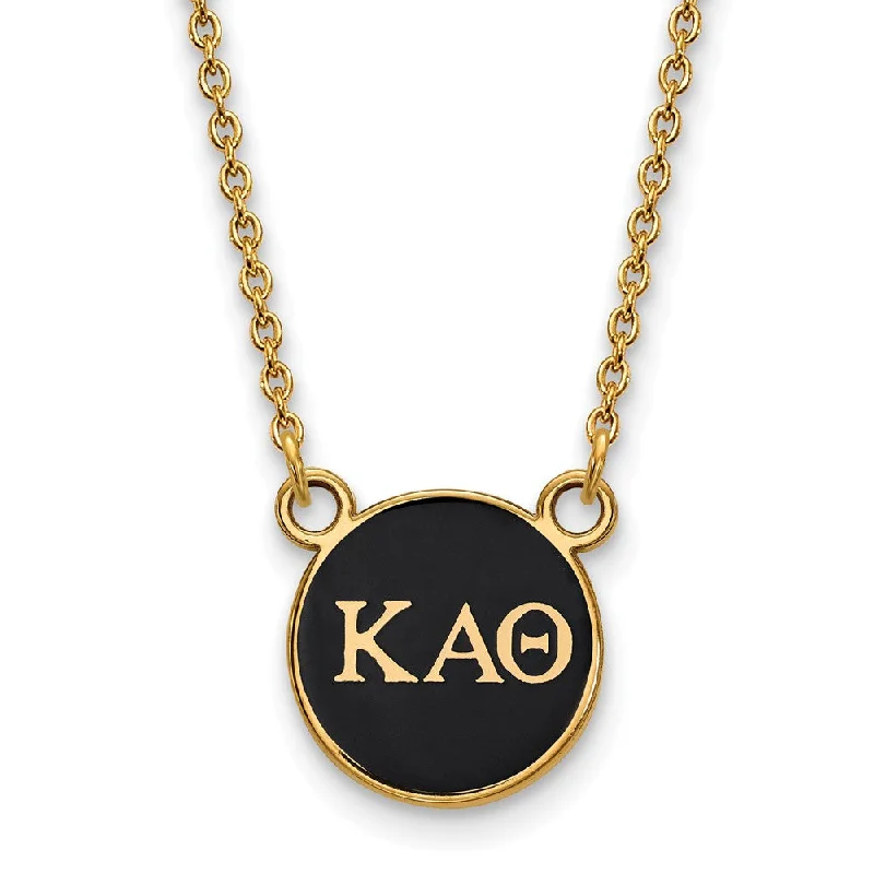 14K Plated Silver Kappa Alpha Theta Small Black Enamel Disc Necklace