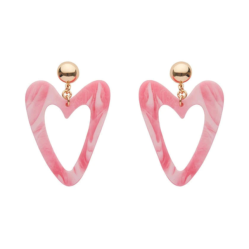 Erswilder -Statement Marble Resin Heart Drop Earrings - Pink