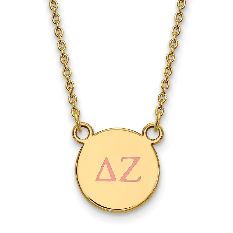 14K Plated Silver Delta Zeta Small Pink Enamel Greek Letters Necklace