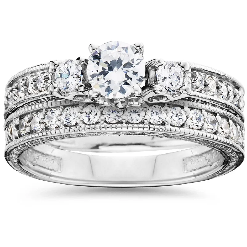 14k White Gold 1 1/3ct TDW Diamond Vintage Bridal Ring Set