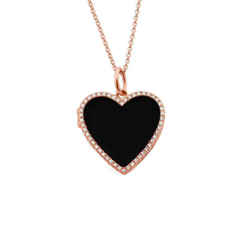 14K GOLD DIAMOND ONYX HAILEY LOCKET NECKLACE