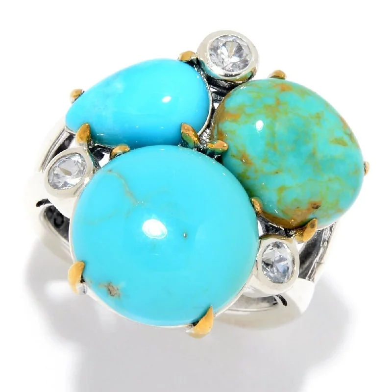 925 Sterling Silver Turquoise and White Natural Zircon Ring