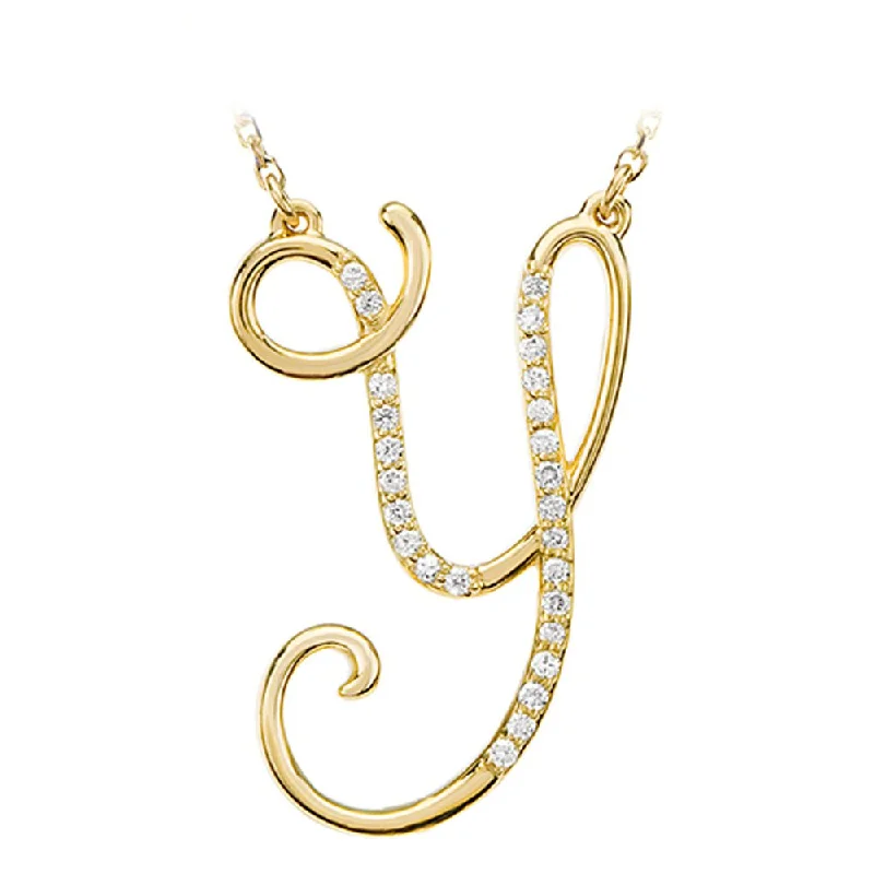 1/8 Ctw Diamond 14k Yellow Gold Medium Script Initial Y Necklace, 17in