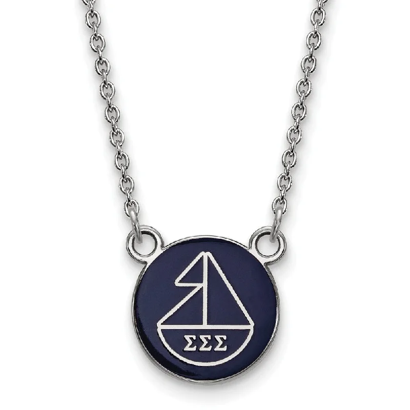 Sterling Silver Sigma Sigma Sigma Small Enamel Sailboat Disc Necklace