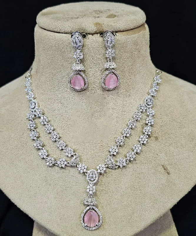 Beautiful AD Necklace Set with CZ Stones Bollywood Indian Jewelry for Bridal and Engagement