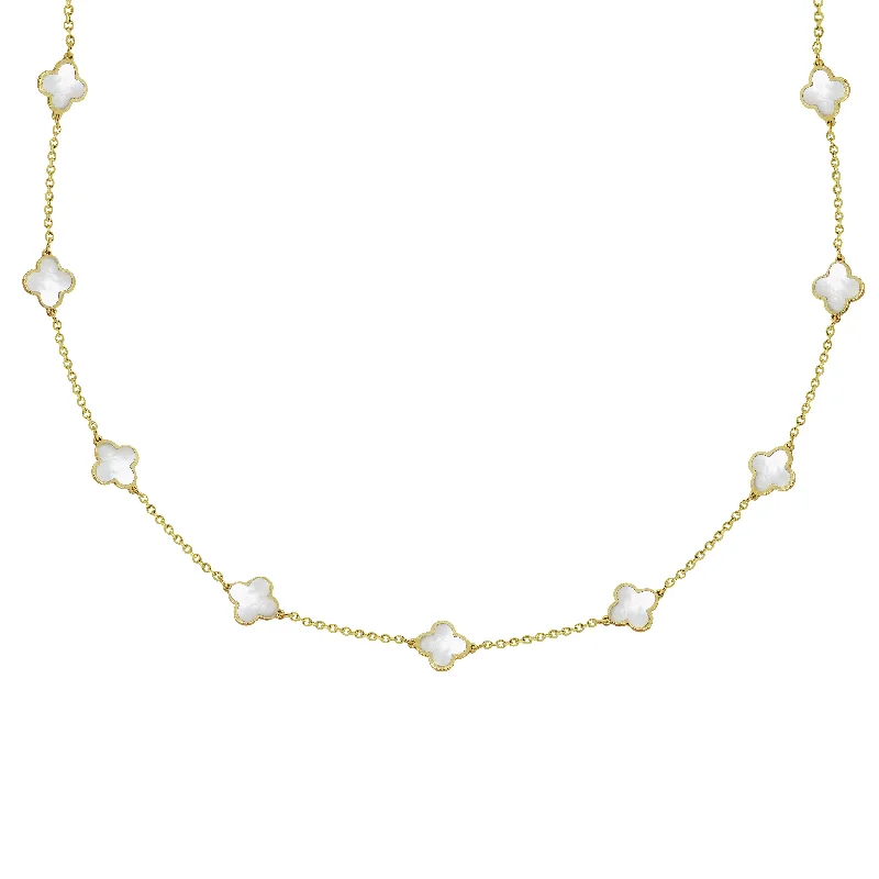 14K GOLD WHITE MOTHER OF PEARL MEGAN CLOVER NECKLACE