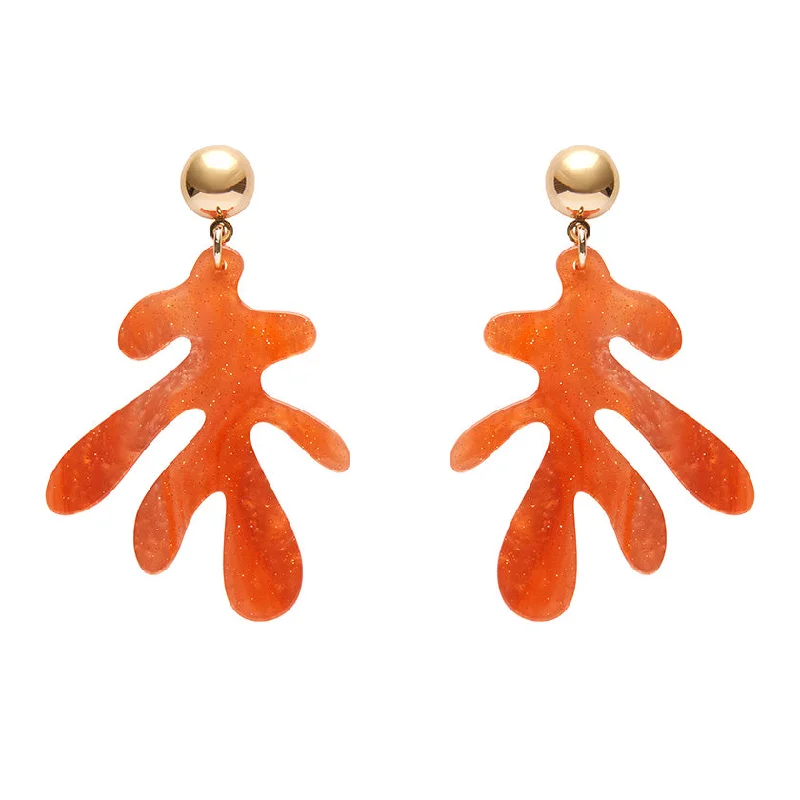 Erstwilder - Coral Ripple Glitter Drop Earrings - Orange