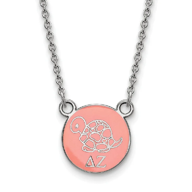 Sterling Silver Delta Zeta Small Coral Enamel Mascot Necklace