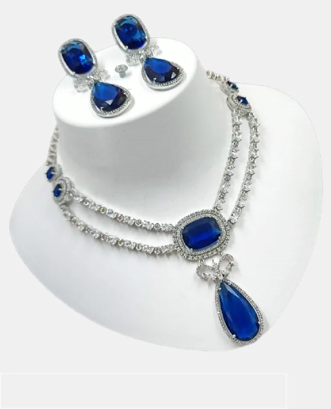 Celestial Blue American Diamond Gem Necklace Jewelry Set