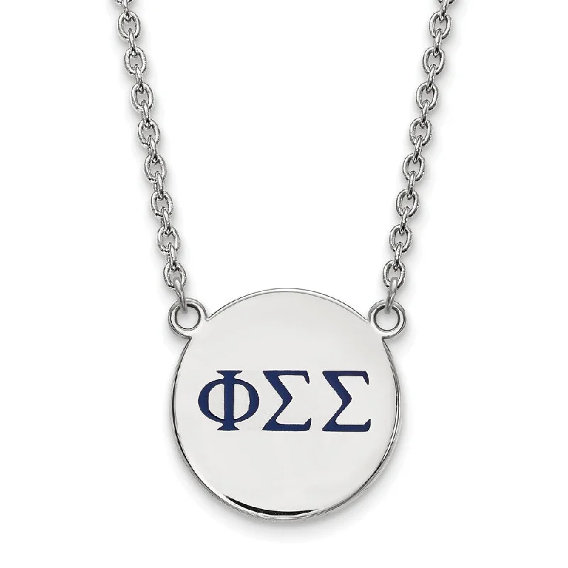 Sterling Silver Phi Sigma Sigma Large Navy Enamel Greek Necklace