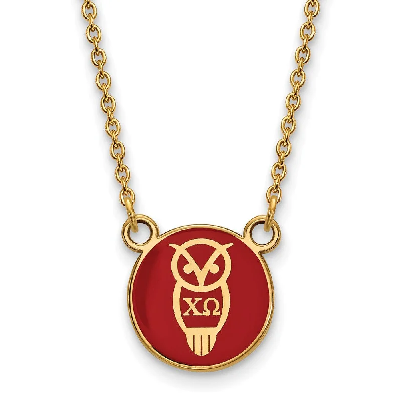 14K Plated Silver Chi Omega Small Enamel Mascot Necklace