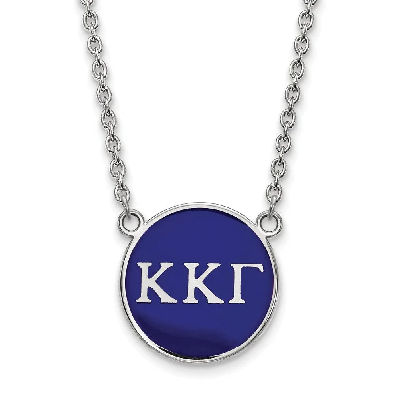 Sterling Silver Kappa Kappa Gamma Large Blue Enamel Disc Necklace