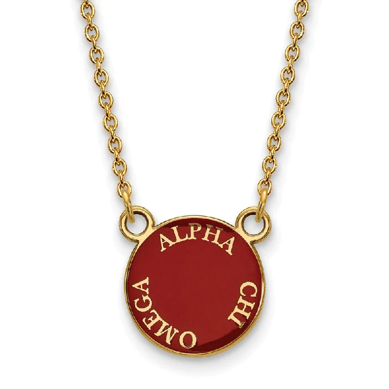 14K Plated Silver Alpha Chi Omega Small Enamel Disc Necklace